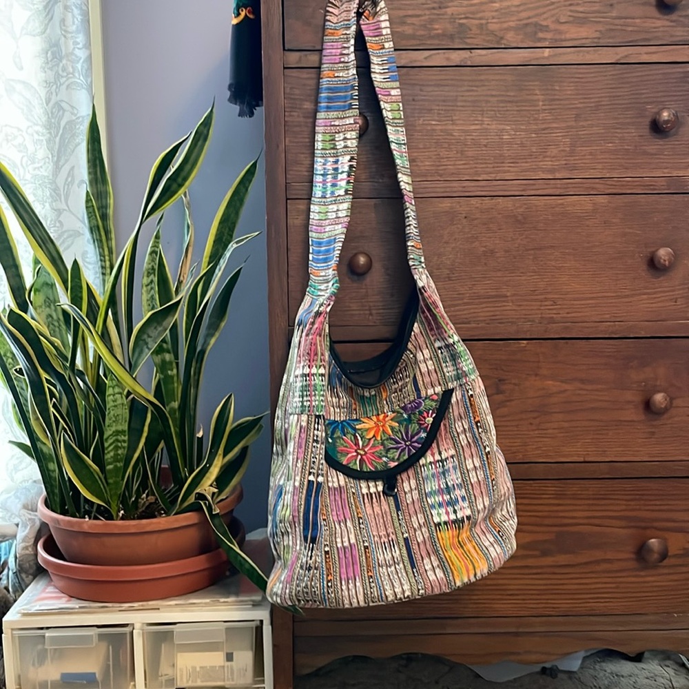Guatemalan Boho Sling Embroidered Floral Bag Purse Carryall